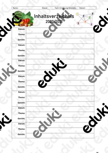 Inhaltsverzeichnis Mappe – Unterrichtsmaterial im Fach Fachübergreifendes