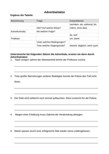 Adverbialsätze bilden – Unterrichtsmaterial im Fach Deutsch