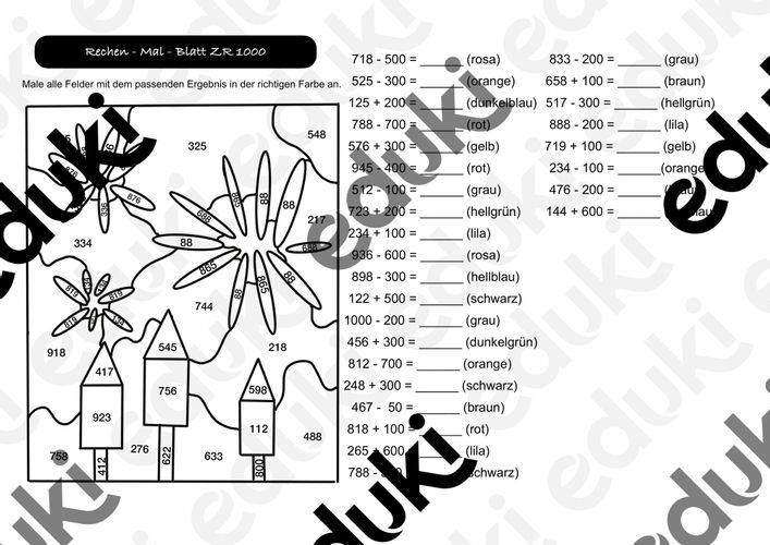 Rechen-Mal-Blatt Raketen ZR 1000 – Unterrichtsmaterial im Fach