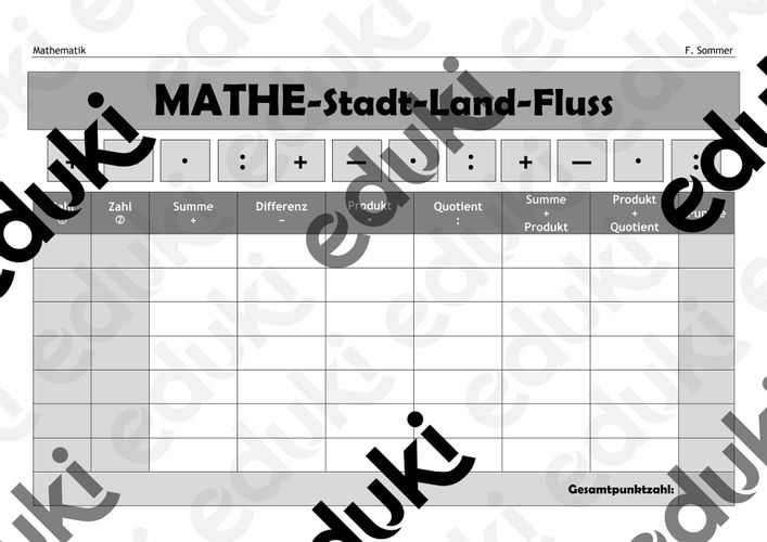 Spiel Mathe-Stadt-Land-Fluss – Unterrichtsmaterial in den Fächern