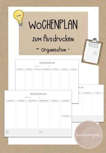Wochenplan zum Ausdrucken - Organisation – Unterrichtsmaterial im Fach