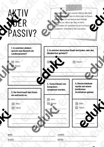aktiv oder passiv Aktiv Und Passiv Arbeitsblätter
Aktiv oder Passiv – Unterrichtsmaterial in den Fächern DaZ DaF & Deutsch