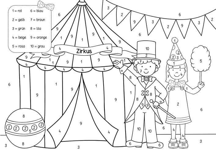 Malen nach Zahlen - Im Zirkus (4 Vorlagen) – Unterrichtsmaterial im