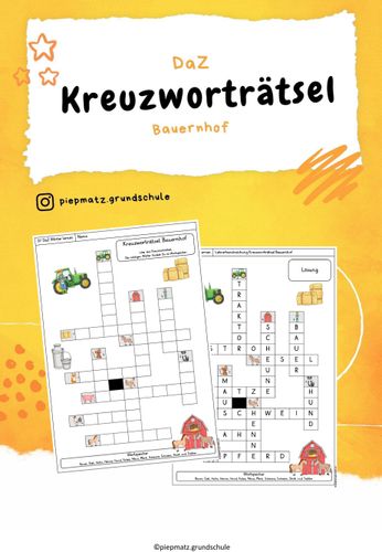 Kreuzworträtsel Bauernhof – Unterrichtsmaterial in den Fächern Deutsch