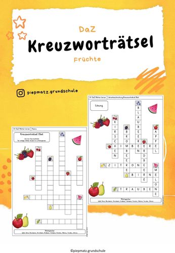 Kreuzworträtsel Früchte – Unterrichtsmaterial im Fach DaZ/DaF