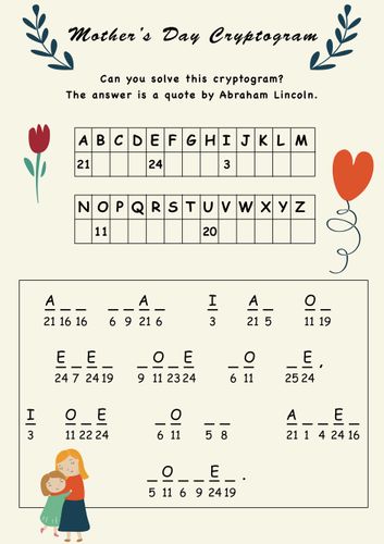 Mother's Day Cryptogram / Criptograma del día de la madre - material de ...