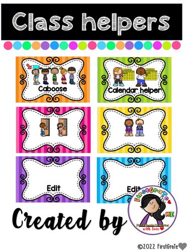 Class Helper Roster EDITABLE Class helper cards - material de la siguiente asignatura ...