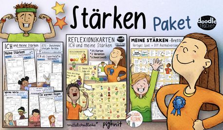 Bild in der Beschreibung des Unterrichtsmaterials Meine Stärken - Paket (Sketchnotes, Gesprächskarten, Spiel & Würfel) von Doodleteacher #1